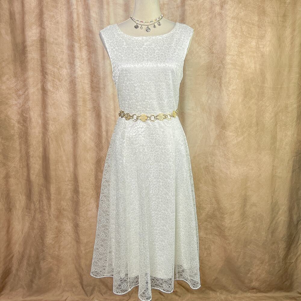 Betsey Johnson Lace Dress Floral Empire Waist White Sleeveless Coquette Y2K